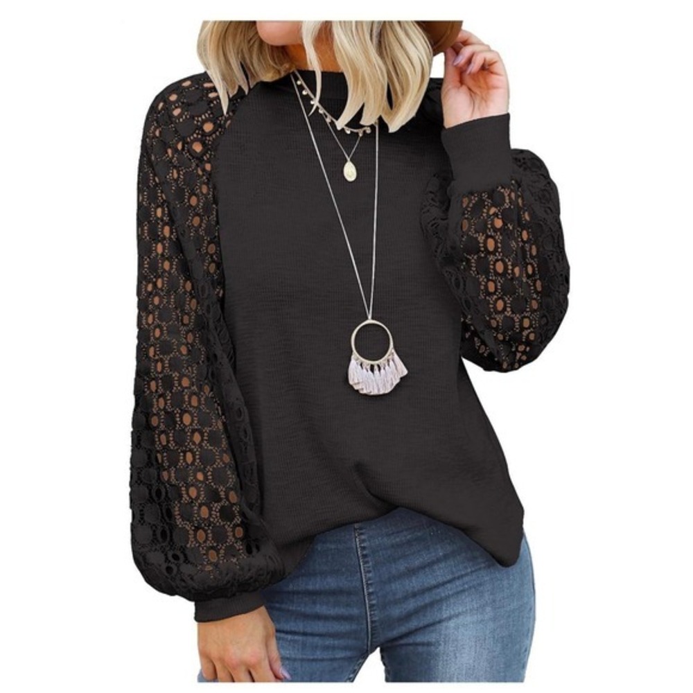Women's Long Sleeve Tops Lace Casual‎ Loose long Sleeve Shirt